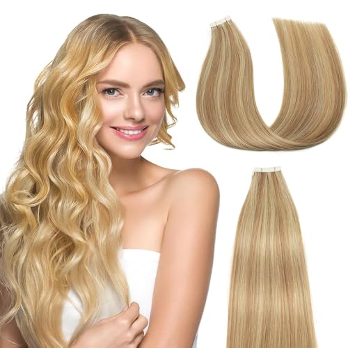 Juesoary 12 Inch Honey Blonde Tape In Hair Extensions - 10 Pcs Remy Human Hair