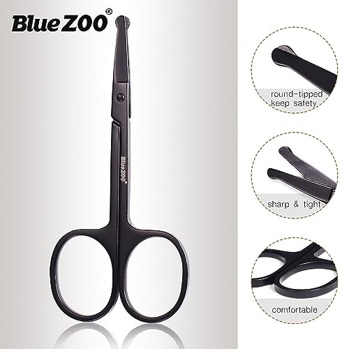 BlueZOO 3PCS Beard Mustache Nose Hair Scissors & Comb Kit
