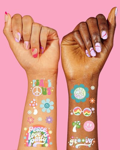 Groovy Rainbow Temporary Tattoos - 52 Styles for Retro Party & Birthday Decor
