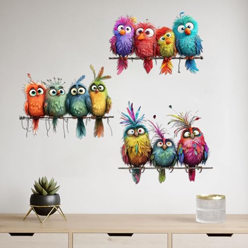 9-Piece Colorful Watercolor Bird Vinyl Wall Decals Set