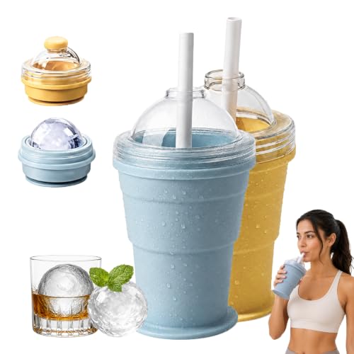 Collapsible 2-in-1 Ice Ball Maker with Portable Silicone Cup