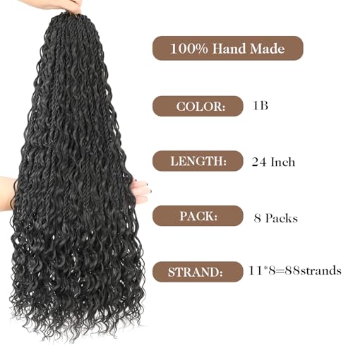 24 Inch Pre-Looped Boho Island Twist Crochet Hair - 1B Natural Black (8 Packs)