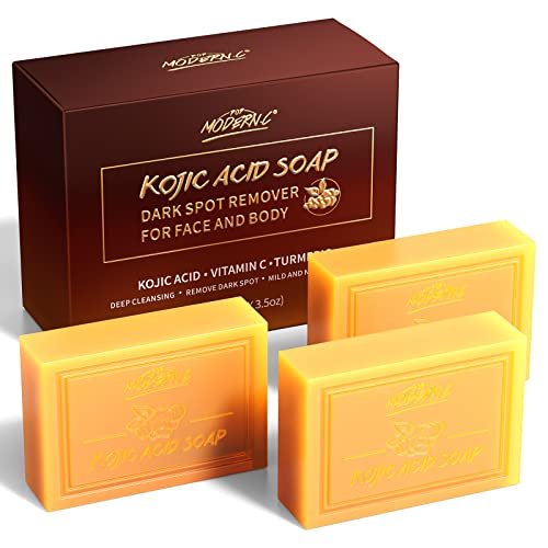 POP MODERN.C Kojic Acid Turmeric Soap Pack of 3 - Dark Spot Remover for Face & Body