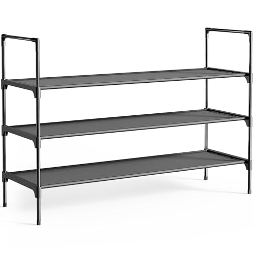 Kitsure 3-Tier Shoe Rack - Black Shoe Organizer for Closet & Entryway