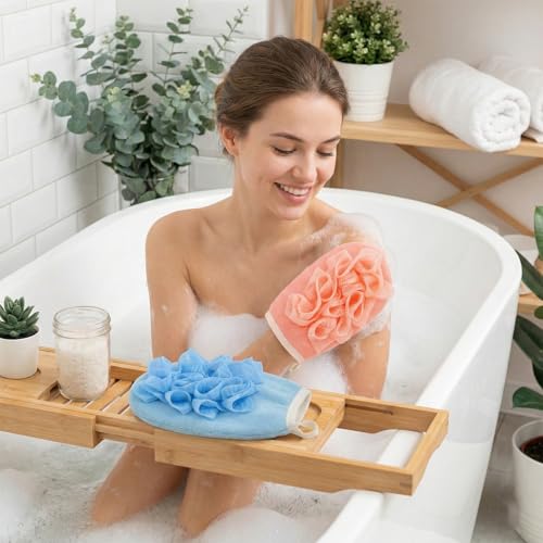 Travel Size Loofah Sponges - 2 Pack Exfoliating Bath Poufs