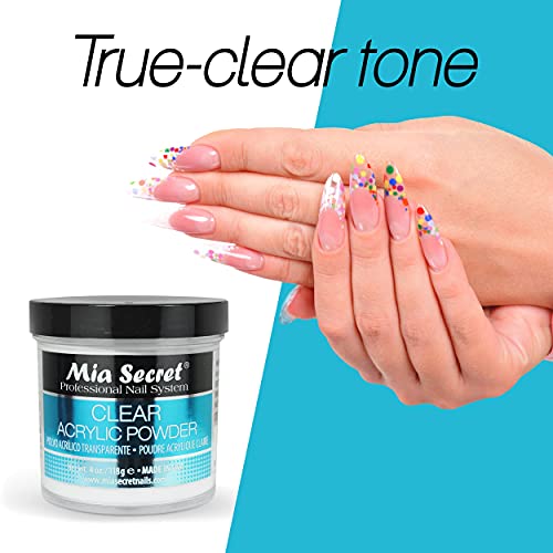 Mia Secret Clear Acrylic Powder 4oz - Self-Leveling, Superior Adhesion, US Made