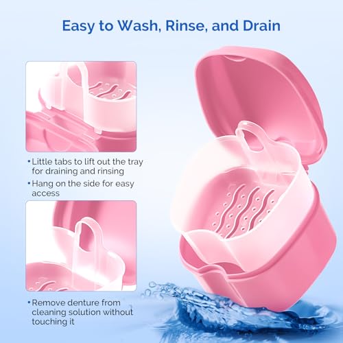 JMU Denture Bath Case with Strainer Basket for Easy Cleaning