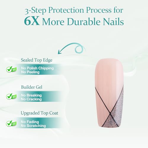 MOKAYIMO Handmade Press On Nails, Medium Square Nude & Silver Glitter
