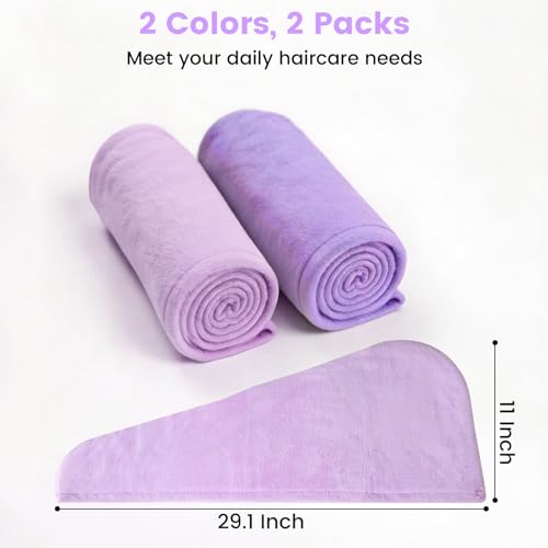 2 Pack Purple Microfiber Hair Towel Wrap for Women - Fast Drying, Anti-Frizz Design