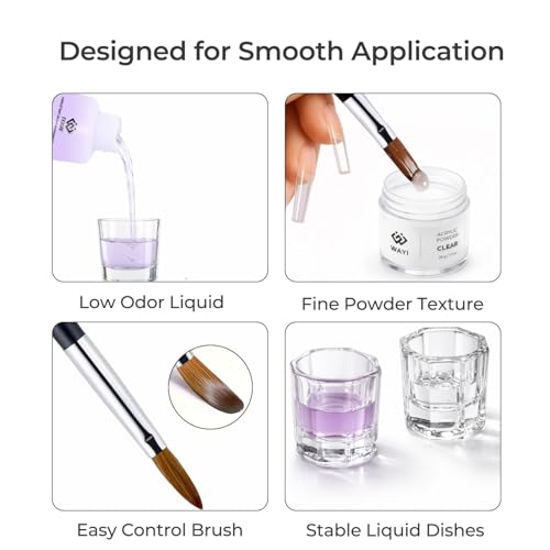 WAYI Acrylic Nail Kit for Beginners - 58ml Liquid Monomer & 28g Clear Powder