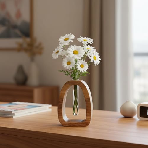 MIGAKU HOME Solid Wood Frame Glass Test Tube Vase for Hydroponics
