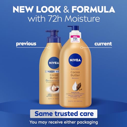 NIVEA Cocoa Butter Body Lotion for Dry Skin, 33.8 Oz - 72 Hour Moisture