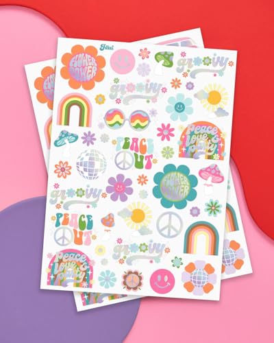 Groovy Rainbow Temporary Tattoos - 52 Styles for Retro Party & Birthday Decor