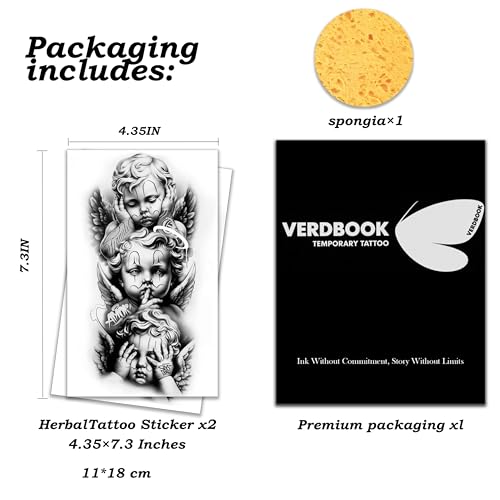 VERDBOOK Sacred Cherub Angel Temporary Tattoos 2 Sheets - Waterproof & Long-Lasting, Mystical Body Stickers for Adults