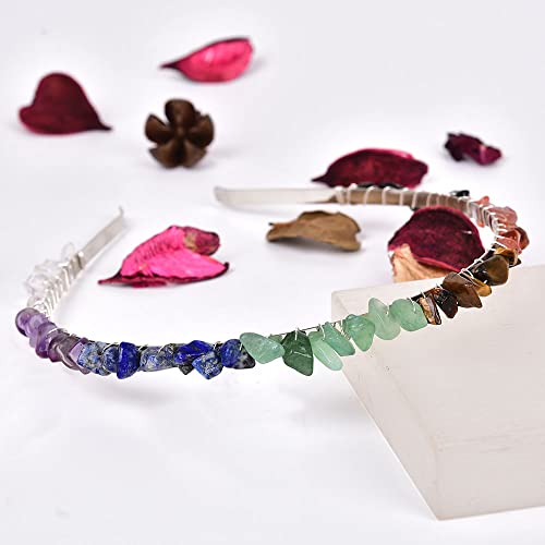 7 Chakra Crystal Crown Headband - Handmade Raw Quartz Tiara for Weddings & Parties