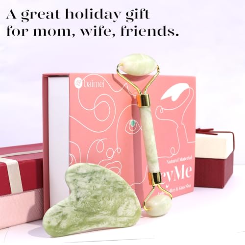 BAIMEI Jade Roller & Gua Sha Tool Set for Face Depuffing