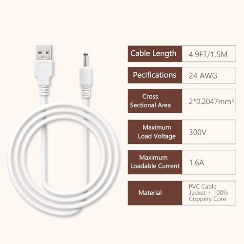 Replacement USB to DC Charger Cable for Finishing Touch Flawless Pedi - 2 Pack
