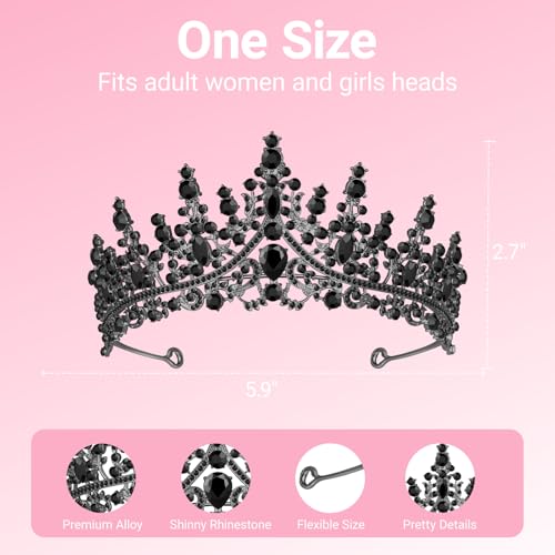 Black Queen Tiara Crown for Women - Bridal, Birthday, Costume Accessory - Papoopy A-Black