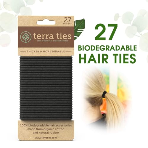 Black Biodegradable Elastic Hair Ties for Women & Men - No Crease Ponytail Holders, 27 Count