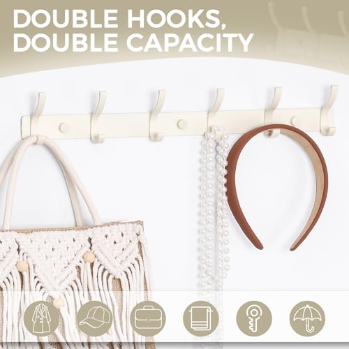 Dntorx Wall-Mounted Coat Rack Hooks - 2 Pack with 6 Double Hooks for Entryway & Bathroom
