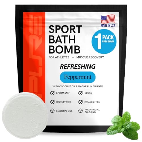 Pure Athlete Peppermint Bath Bomb - 1 Count Muscle Recovery Epsom Salt for Athletes