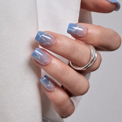 CurvLife Short Square Gold Accent Press-On Nails Jade Green, Long-Lasting Gel Finish