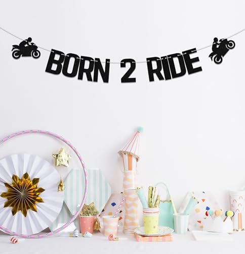 Born 2 Ride Birthday Banner - Vehicle Theme Glitter Decor