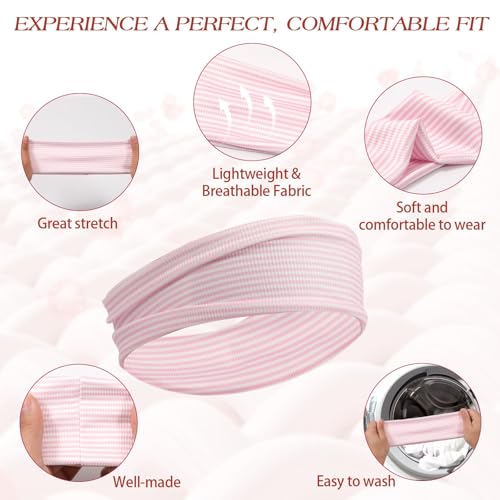 Pink Fabric Headband Set for Women - Non-Slip Floral Hairbands