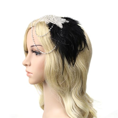 1920s Flapper Headband with Feathers - C62 Black Vintage Accessory