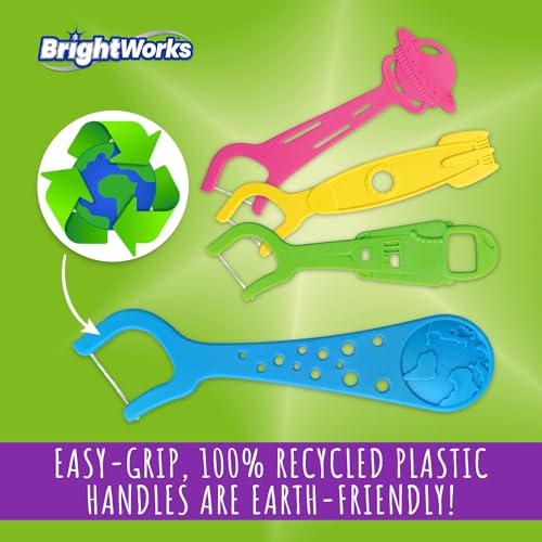 BrightWorks Kids Space Floss Picks, Blue - 240ct Fluoride Fun