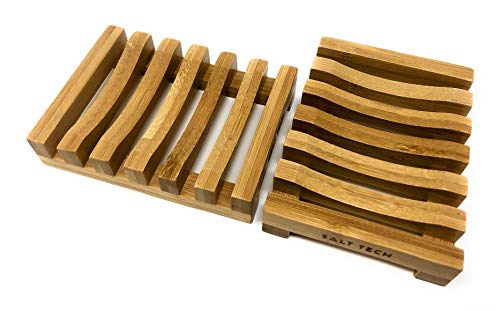 Salt Tech Bamboo Soap Dish Set - 2 Rectangular Trays, Light Brown