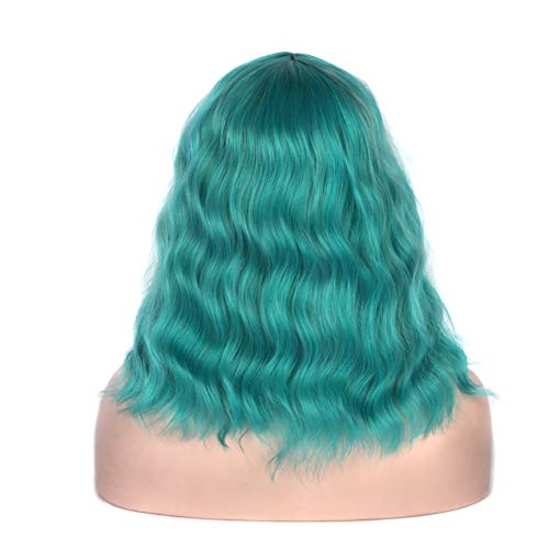 CliCling Short Wavy Bob Wig for Women - Middle Part, Curly, Shoulder Length, Colorful Synthetic Heat-Resistant Hair (Dark Turquoise)