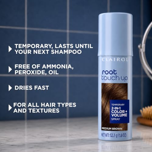 Clairol Root Touch-Up Color + Volume 2-in-1 Temporary Spray, Dark Brown – 1.8 oz (Pack of 2)