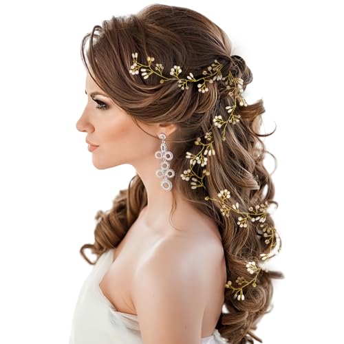 Bridal Hair Vine & Crystal Pins – 40-Inch Pearl Wedding Headpiece