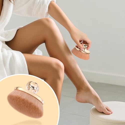 Yoseng Pale Gold Extra Large Body Makeup Brush for Self Tanner & Bronzer - 115mm Oval Kabuki, Vegan Fiber, with Drawstring Bag