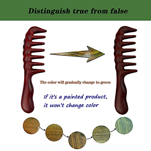 Denlydom Natural Red Sandalwood Wide Tooth Comb for Curly Hair Detangling