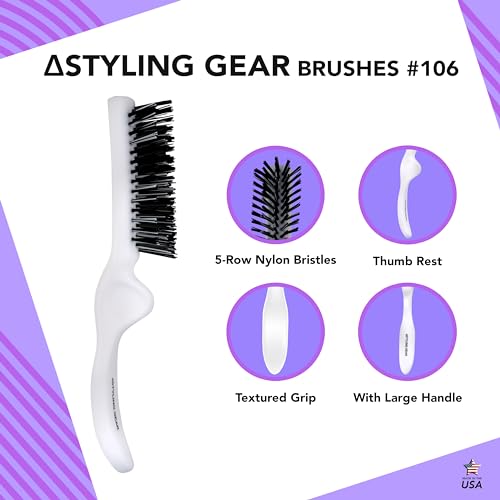 White Styling Gear SG106 5-Row Hair Brush for Volumizing & Slick Back Styling