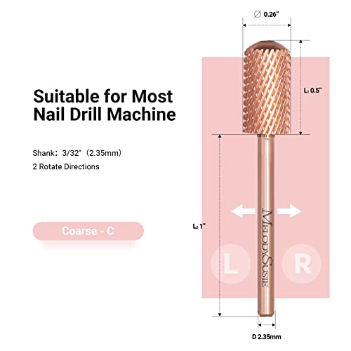 MelodySusie Coarse Carbide Nail Drill Bits - 3/32'' Rose Gold