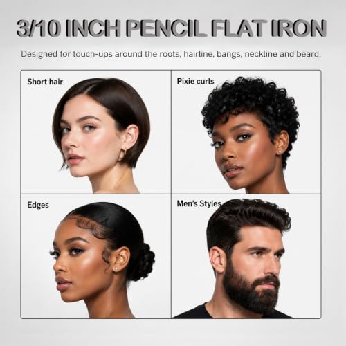 DSHOW Black 0.3 Inch Mini Flat Iron for Short Hair & Beards, Travel-Ready Ceramic Straightener
