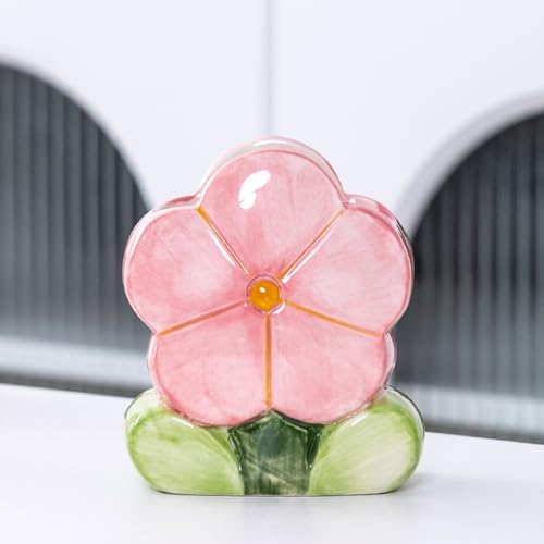 Pink Ceramic Flower Makeup Brush Holder - Decorative Pen Organizer for Vanity