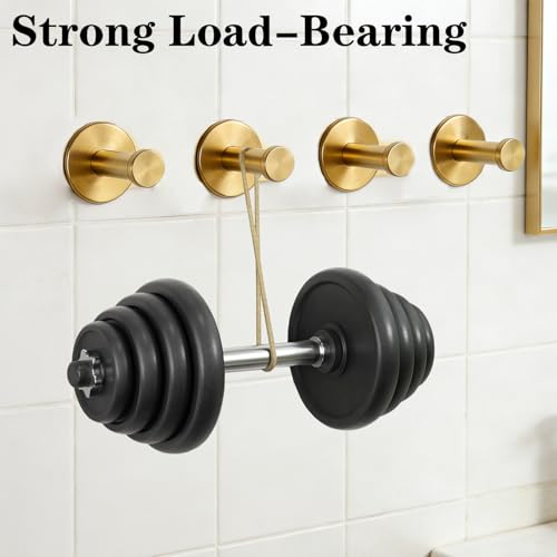 Self-Adhesive Bath Towel Hooks - 4 Pack Gold Stainless Steel