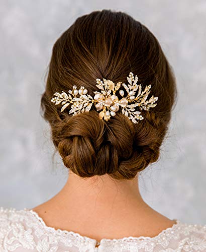SWEETV Handmade Gold Rhinestone Wedding Hair Comb for Brides