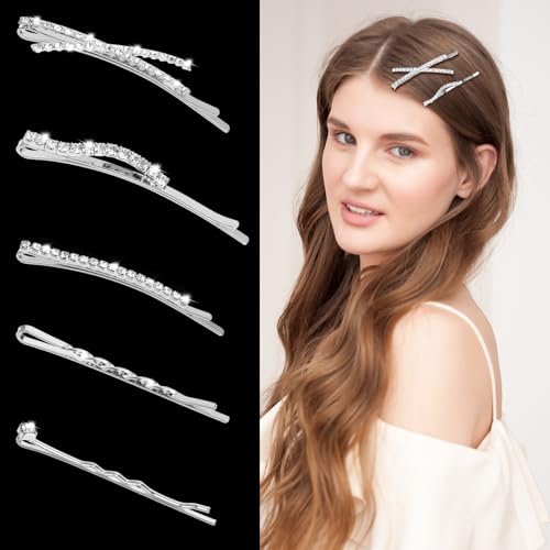 10Pcs Rhinestone Hair Pins Set - Crystal Diamond Bling Bobby Clips for Women & Girls