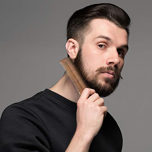 Boao 3-Piece Sandalwood Beard Comb Set – Brown (With Faux Leather Cases)