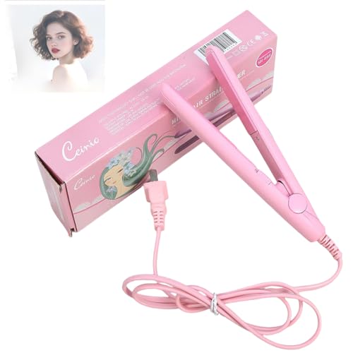 Dioche Pink 2-in-1 Mini Ceramic Tourmaline Hair Straightener & Curling Iron US 100V-240V