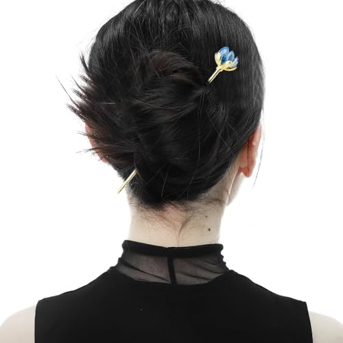 Milovgvset 4PCS Gold Lotus Hair Sticks for Buns Vintage Chinese Hairpins Women Girls