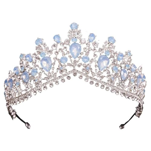 Light Blue Crystal Princess Crown Tiara for Sweet 16 Prom and Weddings