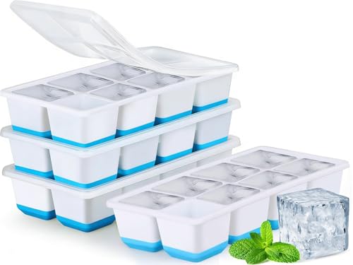 Jrisbo Stackable Silicone Ice Cube Trays with Lid - 2 Pack for Easy Release