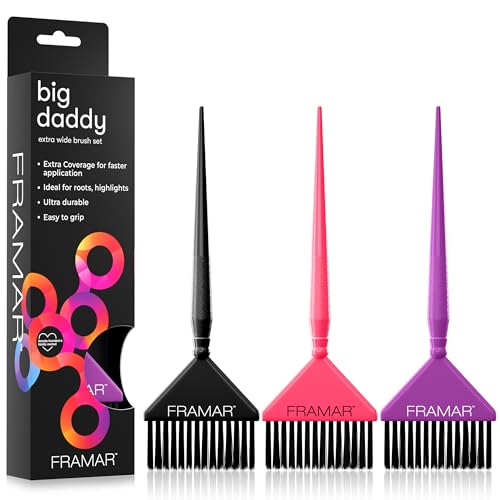 Framar Purple Hair Color Brush Set - 3 Pack Dye Brushes
