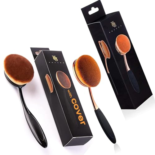 2 Pcs Oval Foundation Makeup Brushes - Large Synthetic Face Brushes, Black & Rose Gold